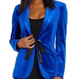 Shoe Dazzle Royal Blue Velour Long Sleeve Tie Up Blazer Jacket Size Large